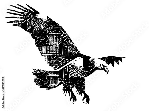 Vector Majestic eagle composed of architectural elements.