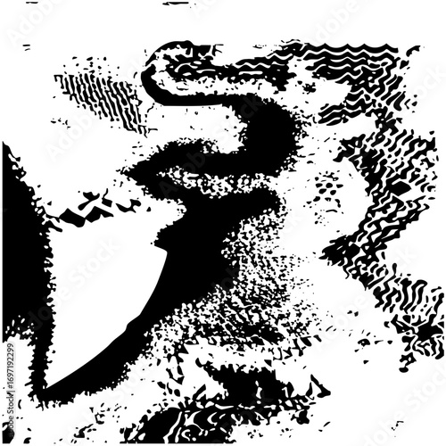 Vector Dramatic silhouette of a dancer performing a dynamic leap with flowing fabric.