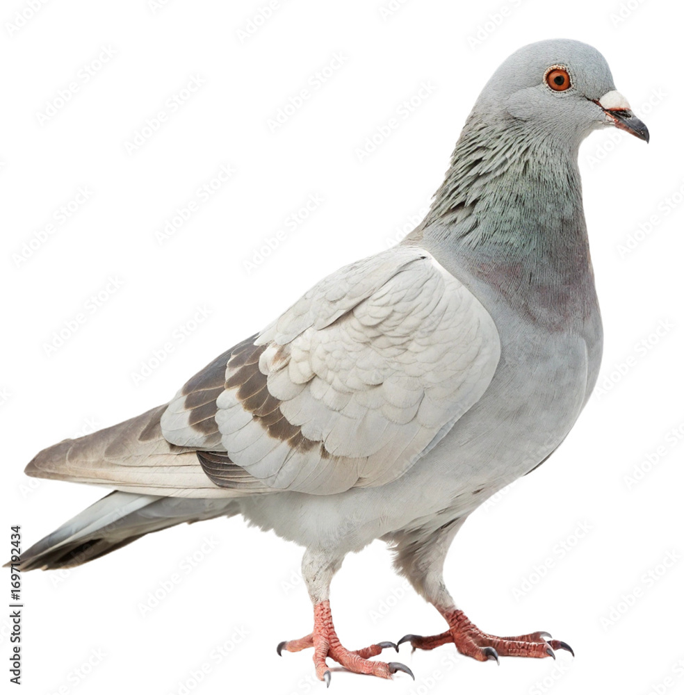 Obraz premium Elegant pigeon standing gracefully, showcasing detailed feathers and keen orange eyes, perfect for nature projects 
