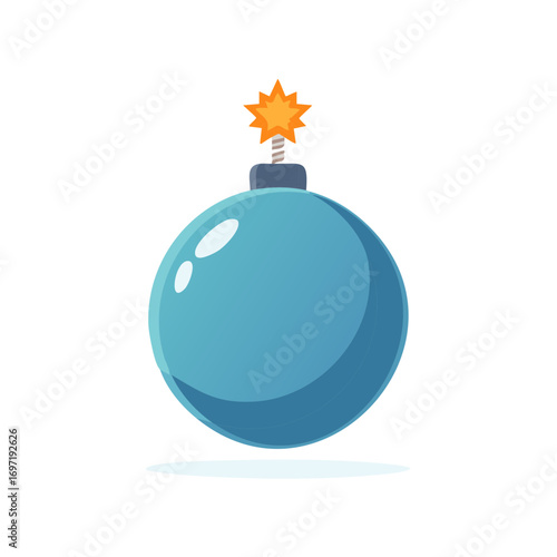Cartoon style bomb with orange star fuse, blue explosive. Concept of danger, risk, and destruction.