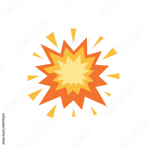 A dynamic cartoon explosion graphic in a flat comic book style with yellow and orange bursts
