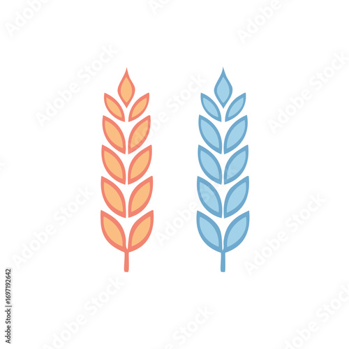 Two stylized wheat ears, one orange and one blue, with a minimalist design