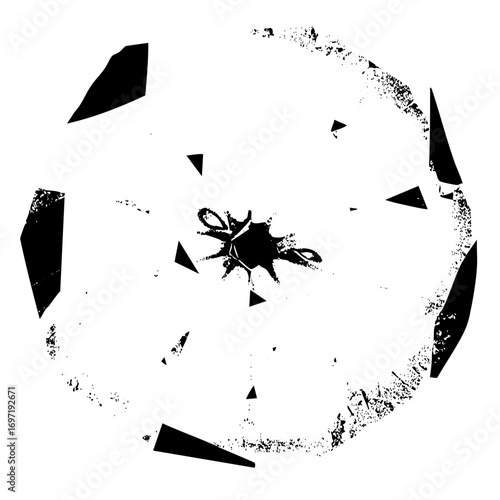 Vector Abstract explosion of fragmented shapes and central splatter.