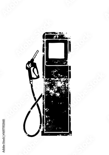 Vector Vintage gas pump with nozzle and display.