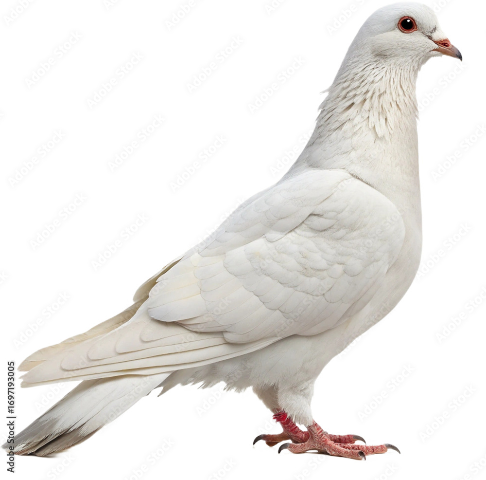 Naklejka premium Elegant white dove symbolizes peace and new beginnings, perfect for serene imagery and hopeful concepts. 