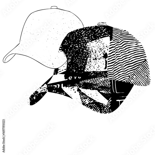 Vector Stylized portrait of a person with hats and sunglasses.