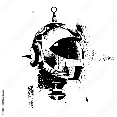 Vector Stylized bounty hunter helmet with distressed texture.