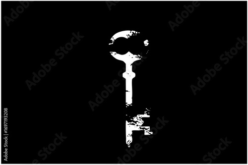 Vector Elegant antique key with a distressed texture.