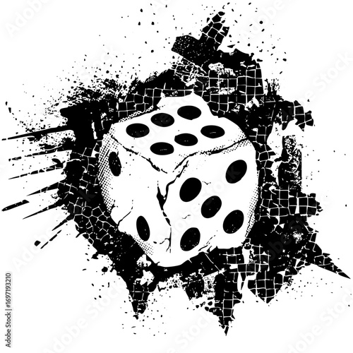 Vector Distressed die with splatter and crack effects.