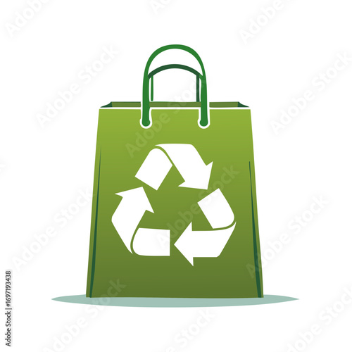 Green Shopping Bag with Recycle Symbol, Reusable Resource Conservation Concept