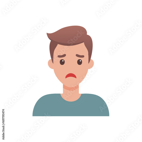 Illustration of a sad man showing negative emotion and wearing a t shirt looking distressed