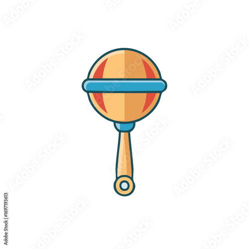 Colorful cartoon baby rattle toy icon vector illustration for a newborn infant