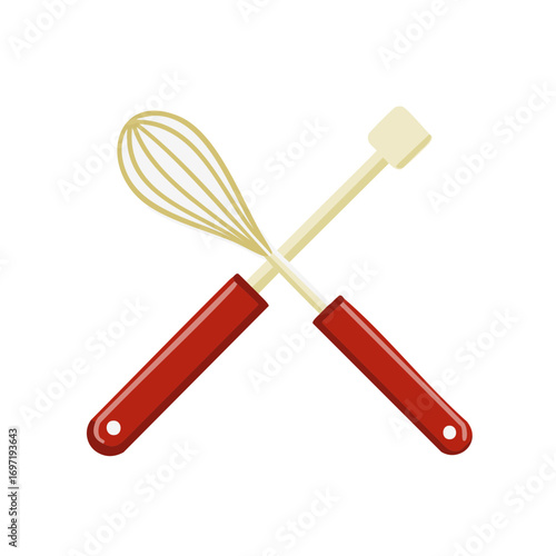 Crossed whisk and spatula graphic illustration for kitchen and baking design