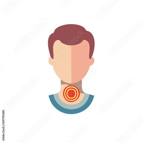 Medical Flat Icon of a Person with a Sore Throat and Inflammation Symptom