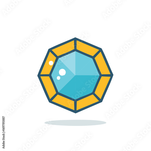Octagonal Blue Gemstone with Yellow Setting