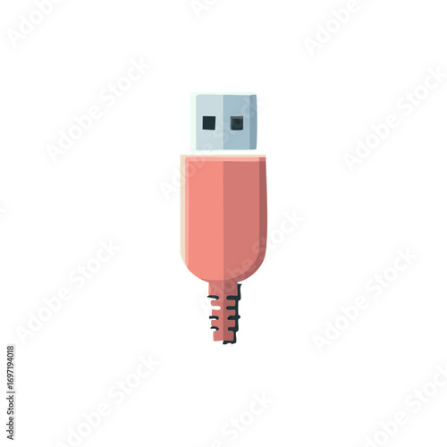 Cartoon USB connector, digital data transfer symbol, data storage, digital storage