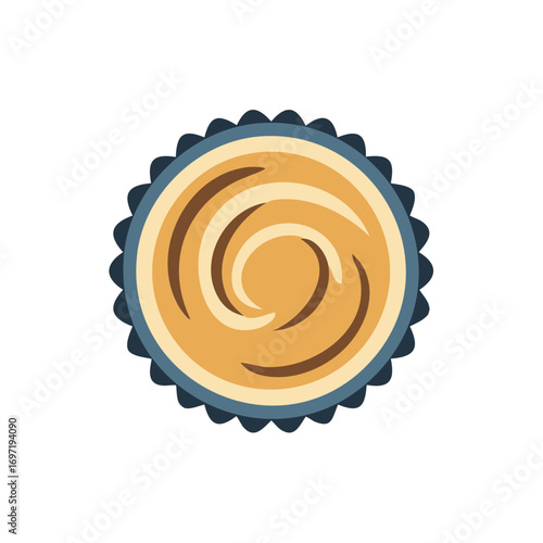 Top Down View of Sweet Tart Pastry with Brown Swirls and Fluted Blue Crust