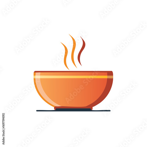 Steaming Hot Soup Bowl Illustration, Orange Ceramic Bowl, Nourishing Meal Concept