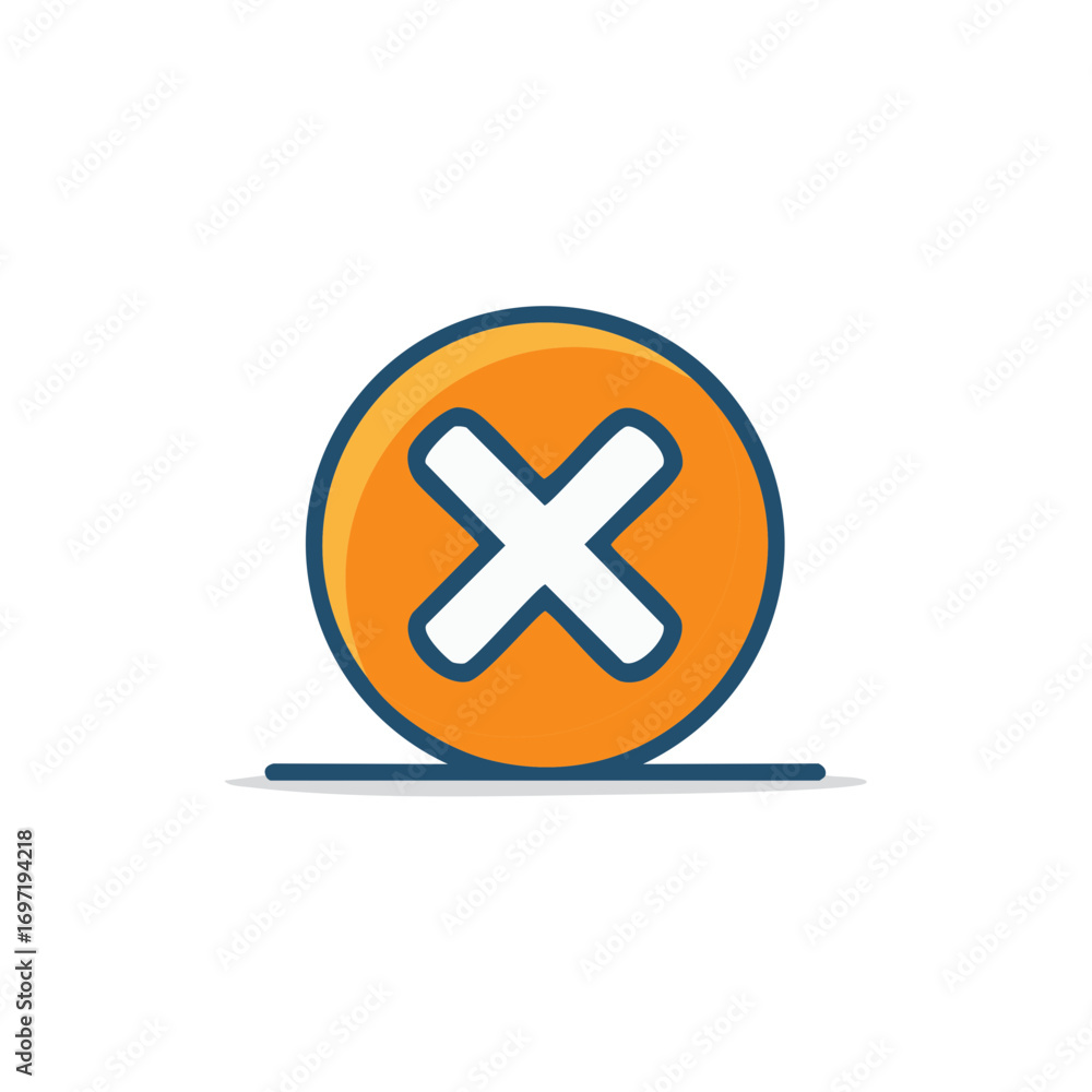 Fototapeta premium Illustration of an orange circle with a white cross mark and a blue outline.