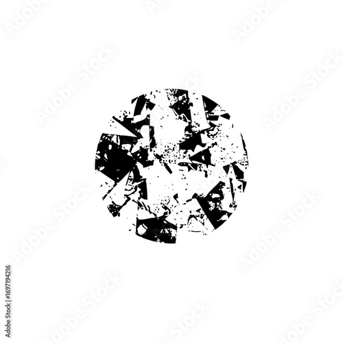 Vector Abstract shattered circle with fragmented shapes.
