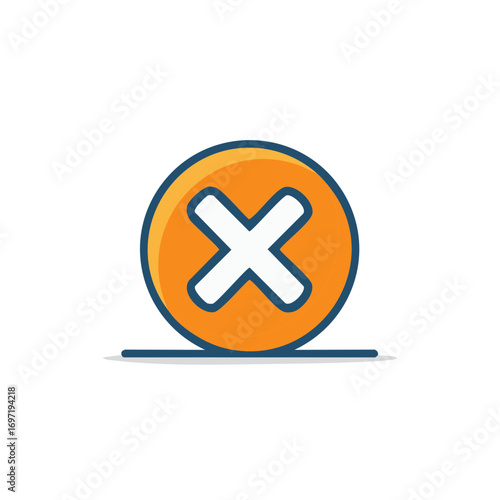 Illustration of an orange circle with a white cross mark and a blue outline.
