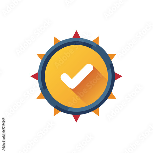 Orange Check Mark Circle with Border and Spikes Signifying Validated and Quality Assured