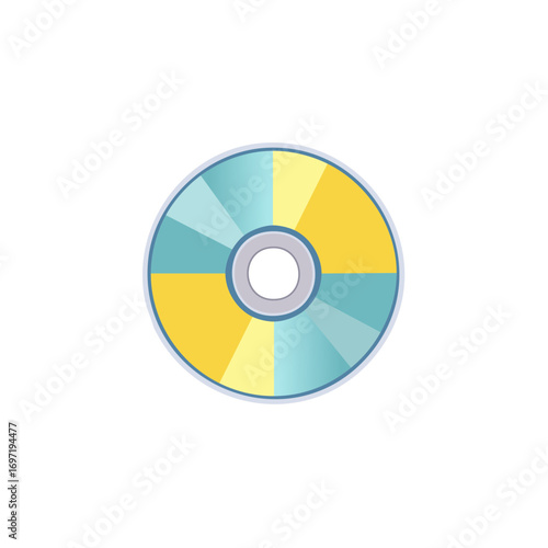 Stylized Compact Disc with Alternating Yellow and Teal Sectors and Central Hole