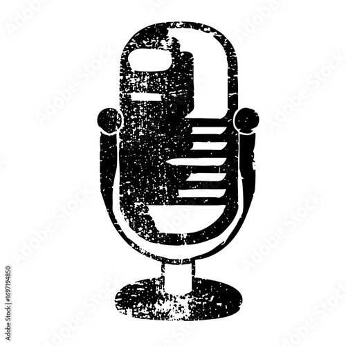 Vector Vintage microphone with distressed texture.