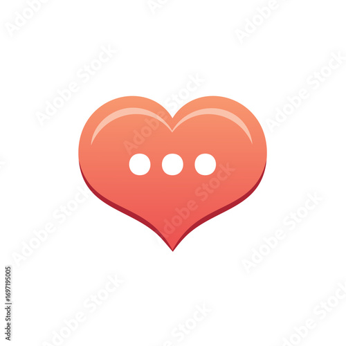 Heart shaped chat bubble icon with three dots, for love and communication.