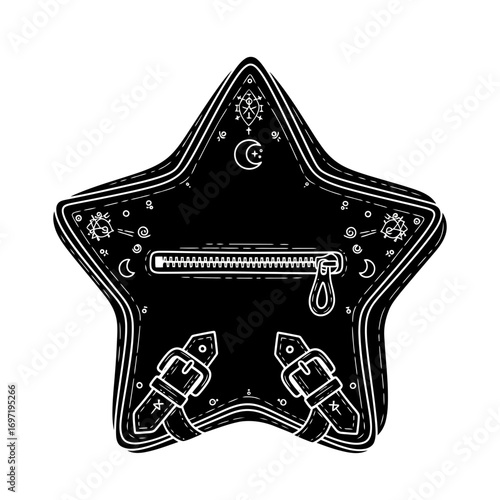 Gothic star shaped bag with celestial and occult symbols