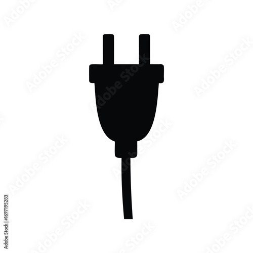 Simple black and white image of a European power plug and cord