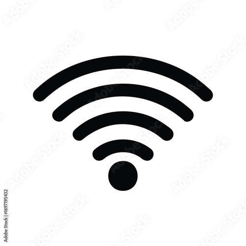 Black wireless signal icon on a white background representing connectivity