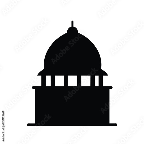 Silhouette of a building with a dome resembling a mosque structure