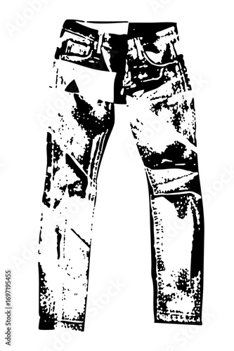 Vector Distressed denim jeans with a modern aesthetic.
