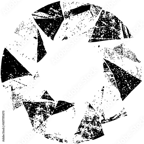 Vector Distressed recycling symbol with fragmented shapes.
