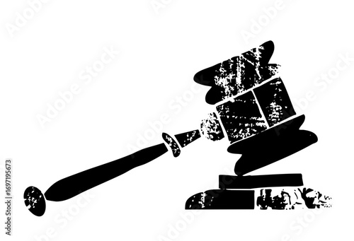 Vector Black gavel on a sound block represents justice and legal proceedings.