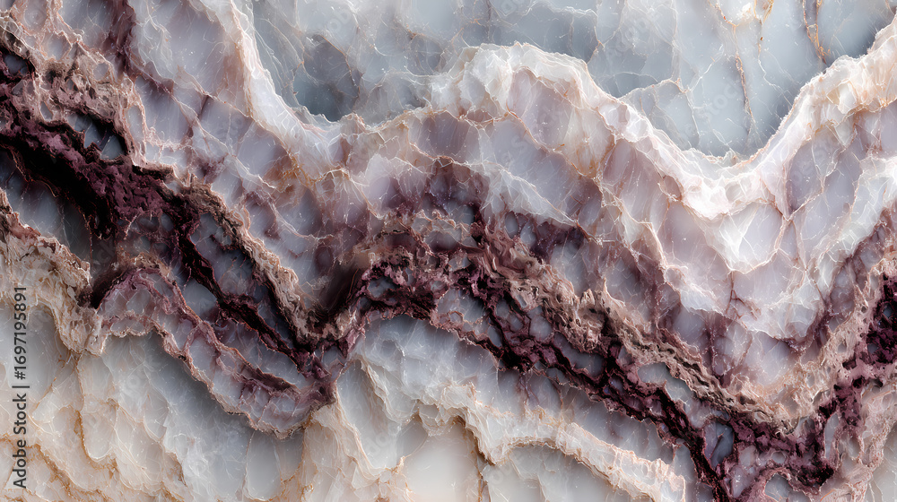 Obraz premium Abstract Marble Texture with Purple and White Veins, Natural Stone Surface Close-up