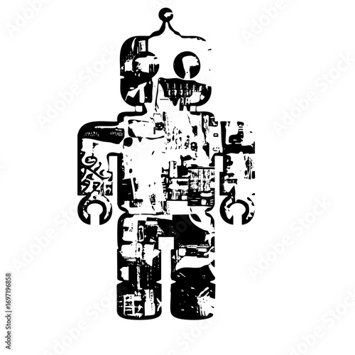 Vector Abstract robotic figure with a distressed texture.
