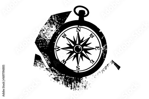 Vector Vintage compass with directional points and weathered texture.
