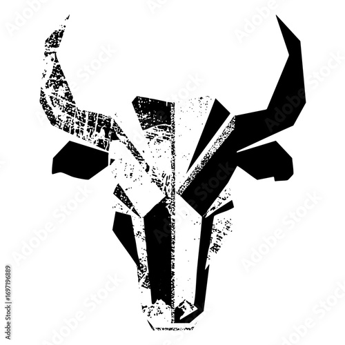 Vector Geometric bull head with distressed texture.