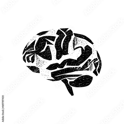 Vector Abstract black brain with textured details.