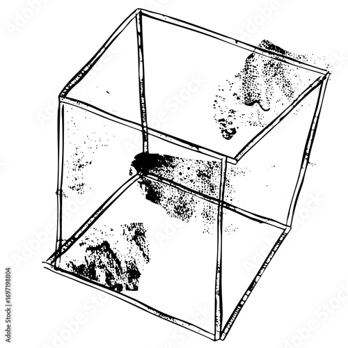Vector Mans Face Fragmented Within a Geometric Cube Structure