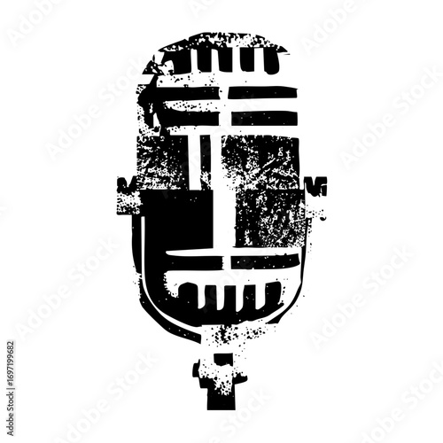 Vector Vintage microphone with distressed texture.