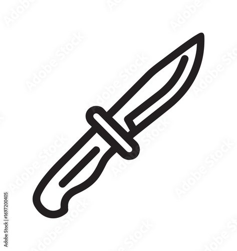 Black and White Outline of a Hunting Knife on White Background