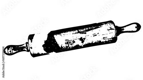 Vector Black and white rolling pin with textured effect.