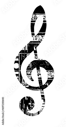 Vector Distressed treble clef embodies musical expression.