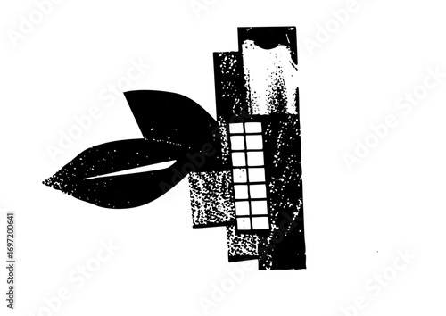Vector Stylized lips and building with textured effect.