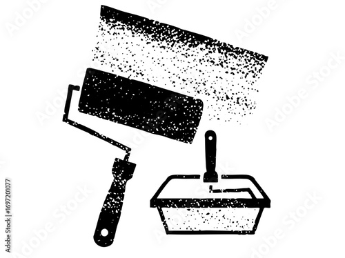 Vector Painting tools including a roller and tray depicted as a bold .