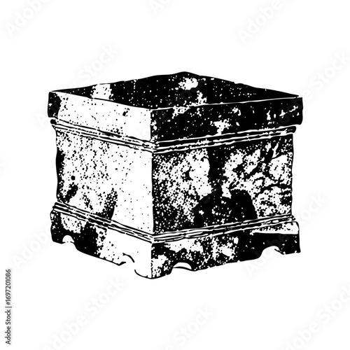 Vector Vintage stone chest with textured details.