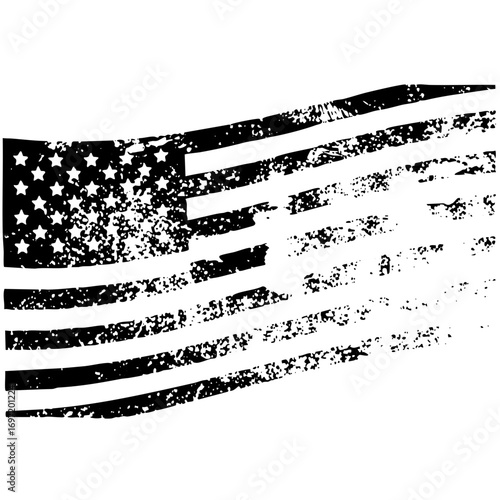 Vector Distressed American flag with textured stripes and stars.